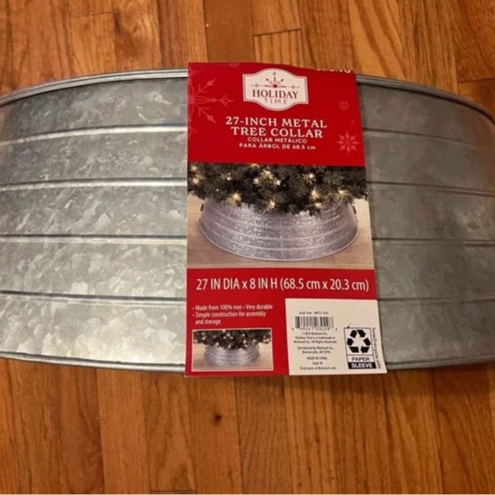 New Holiday Time Silver Metal Tree Collar 27” - Picture 2 of 5